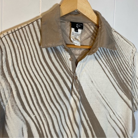 Just Cavalli Graphic Polo White Tan Roberto Italy Button Collar Shirt Logo 50 - Picture 2 of 15
